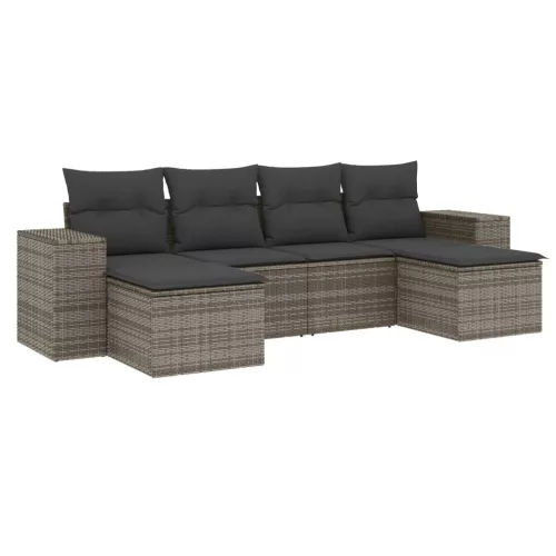  6 részes szürke polyrattan kerti ülőgarnitúra párnákkal