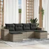  6 részes világosszürke polyrattan kerti ülőgarnitúra párnákkal