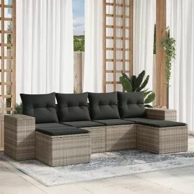    6 részes világosszürke polyrattan kerti ülőgarnitúra párnákkal