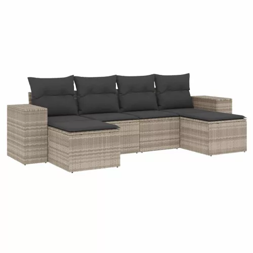  6 részes világosszürke polyrattan kerti ülőgarnitúra párnákkal