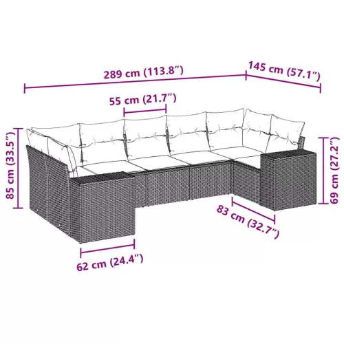  7 részes világosszürke polyrattan kerti ülőgarnitúra párnákkal