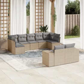    9 részes bézs polyrattan kerti ülőgarnitúra párnákkal