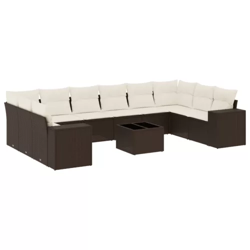  11 részes barna polyrattan kerti ülőgarnitúra párnákkal