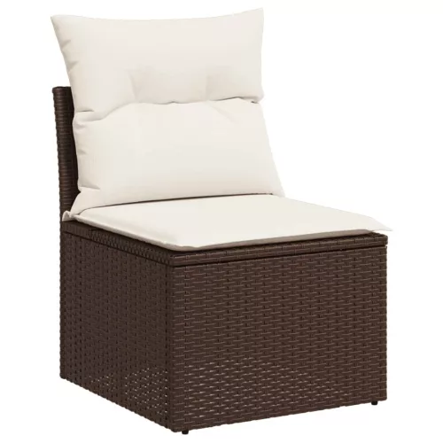  11 részes barna polyrattan kerti ülőgarnitúra párnákkal