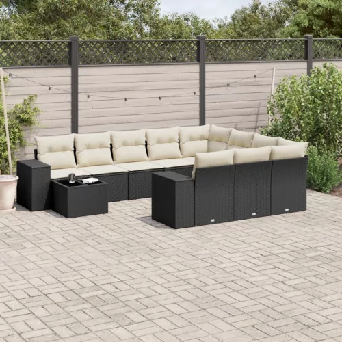  11 részes fekete polyrattan kerti ülőgarnitúra párnákkal