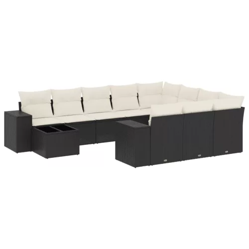  11 részes fekete polyrattan kerti ülőgarnitúra párnákkal