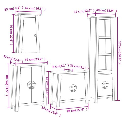  4 részes tömör fenyőfa fürdőszobai bútorszett