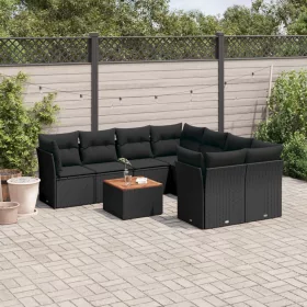    9 részes fekete polyrattan kerti ülőgarnitúra párnákkal