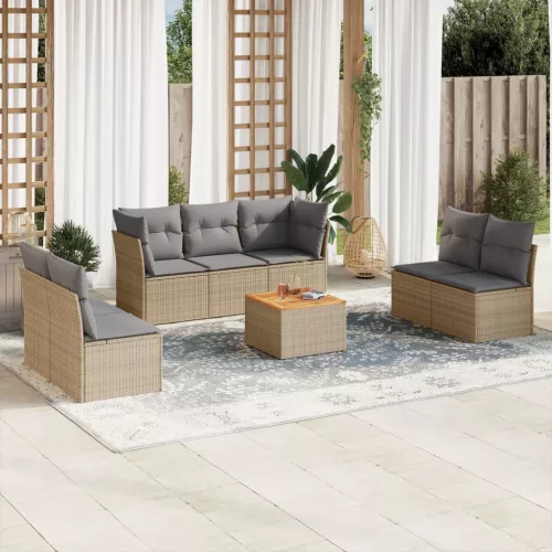  8 részes bézs polyrattan kerti ülőgarnitúra párnával