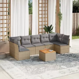  8 részes bézs polyrattan kerti ülőgarnitúra párnával