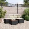  5 részes fekete polyrattan kerti kanapészett párnákkal