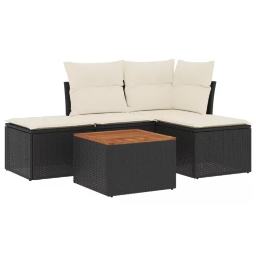  5 részes fekete polyrattan kerti kanapészett párnákkal