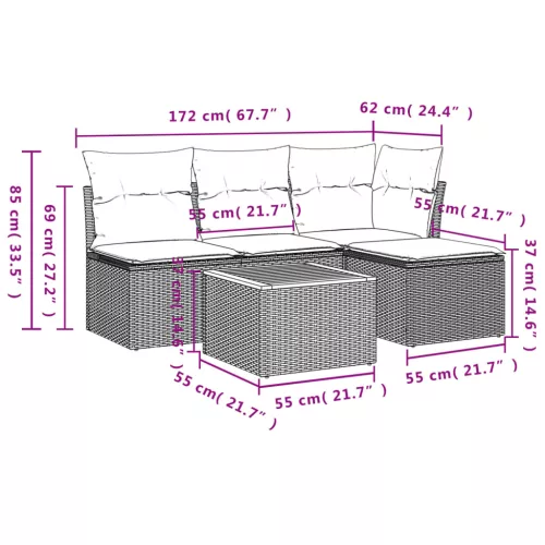  5 részes fekete polyrattan kerti kanapészett párnákkal