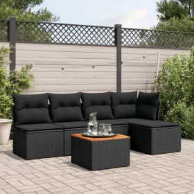    6 részes fekete polyrattan kerti ülőgarnitúra párnákkal
