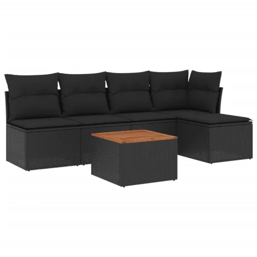  6 részes fekete polyrattan kerti ülőgarnitúra párnákkal