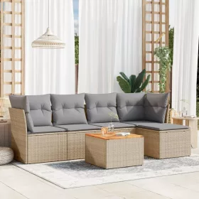  6 részes bézs polyrattan kerti ülőgarnitúra párnával