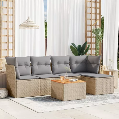  6 részes bézs polyrattan kerti ülőgarnitúra párnával