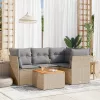  5 részes bézs polyrattan kerti ülőgarnitúra párnákkal