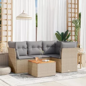    5 részes bézs polyrattan kerti ülőgarnitúra párnákkal