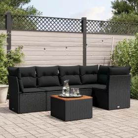    6 részes fekete polyrattan kerti ülőgarnitúra párnákkal