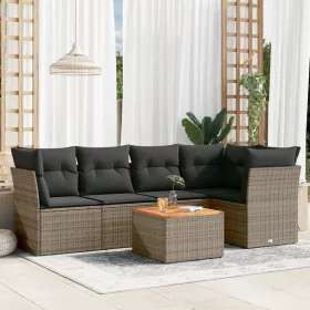    6 részes szürke polyrattan kerti ülőgarnitúra párnákkal