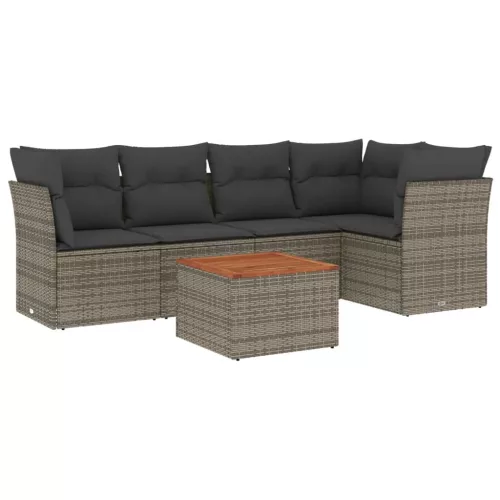 6 részes szürke polyrattan kerti ülőgarnitúra párnákkal