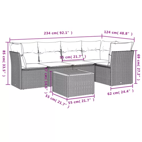  6 részes szürke polyrattan kerti ülőgarnitúra párnákkal