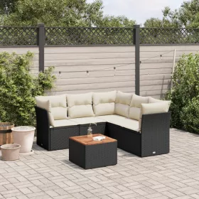    6 részes fekete polyrattan kerti ülőgarnitúra párnákkal
