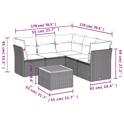  6 részes fekete polyrattan kerti ülőgarnitúra párnákkal
