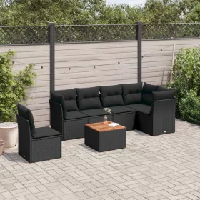    7 részes fekete polyrattan kerti ülőgarnitúra párnával