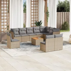    11 részes bézs polyrattan kerti ülőgarnitúra párnákkal