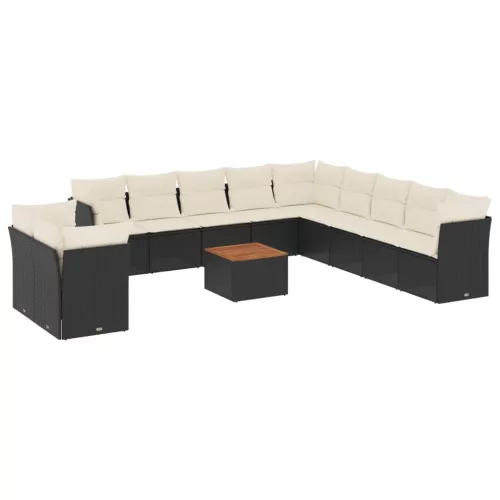  12 részes fekete polyrattan kerti ülőgarnitúra párnákkal
