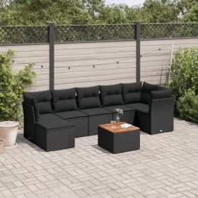    8 részes fekete polyrattan kerti ülőgarnitúra párnákkal