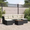  7 részes fekete polyrattan kerti ülőgarnitúra párnával