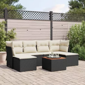    7 részes fekete polyrattan kerti ülőgarnitúra párnával