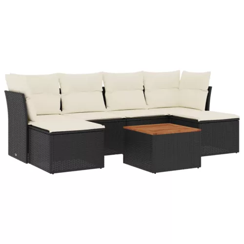  7 részes fekete polyrattan kerti ülőgarnitúra párnával