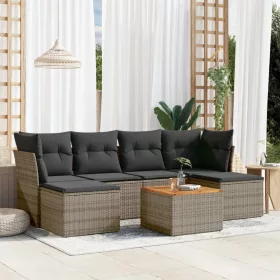    7 részes szürke polyrattan kerti ülőgarnitúra párnákkal