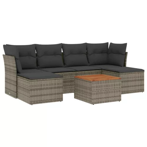  7 részes szürke polyrattan kerti ülőgarnitúra párnákkal