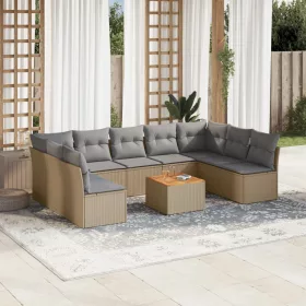    10 részes bézs polyrattan kerti ülőgarnitúra párnával