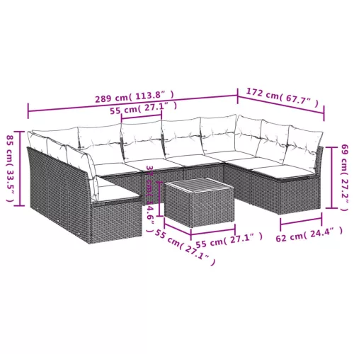  10 részes bézs polyrattan kerti ülőgarnitúra párnával