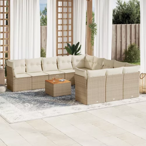  12 részes bézs polyrattan kerti ülőgarnitúra párnákkal