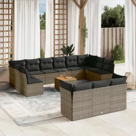    14 részes szürke polyrattan kerti ülőgarnitúra párnákkal