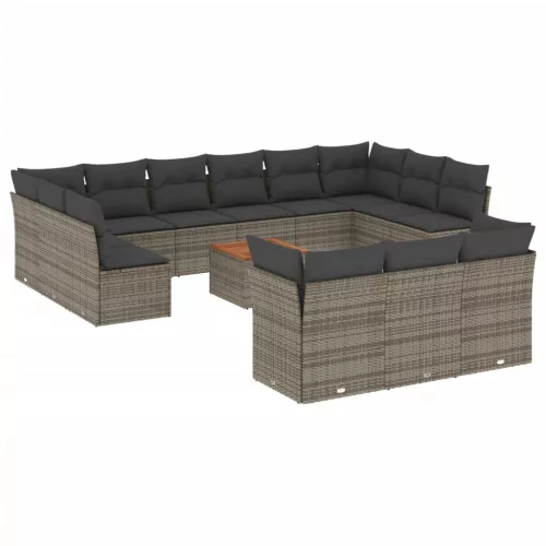  14 részes szürke polyrattan kerti ülőgarnitúra párnákkal