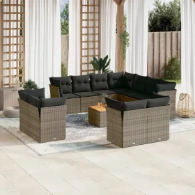    12 részes szürke polyrattan kerti ülőgarnitúra párnákkal