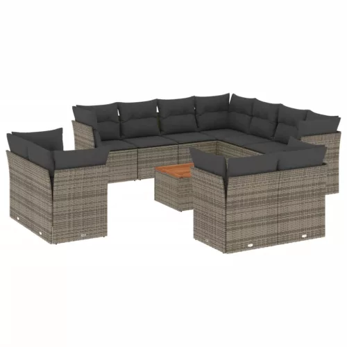  12 részes szürke polyrattan kerti ülőgarnitúra párnákkal