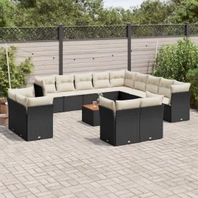    14 részes fekete polyrattan kerti ülőgarnitúra párnákkal