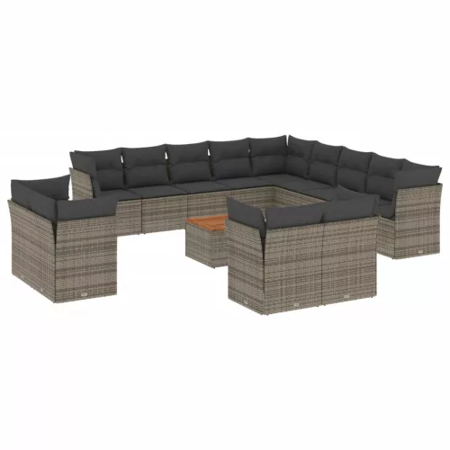  14 részes szürke polyrattan kerti ülőgarnitúra párnákkal