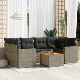    7 részes szürke polyrattan kerti ülőgarnitúra párnákkal