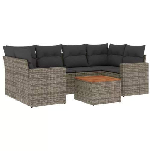  7 részes szürke polyrattan kerti ülőgarnitúra párnákkal