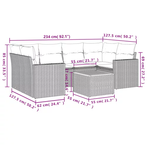  7 részes szürke polyrattan kerti ülőgarnitúra párnákkal